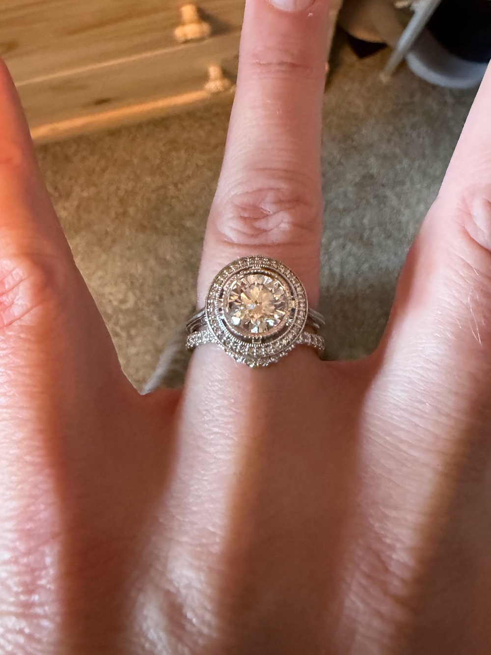 One of a Kind Women's 2.51 Carat H VS2 Halo 14k Gold Engagement Ring with Band